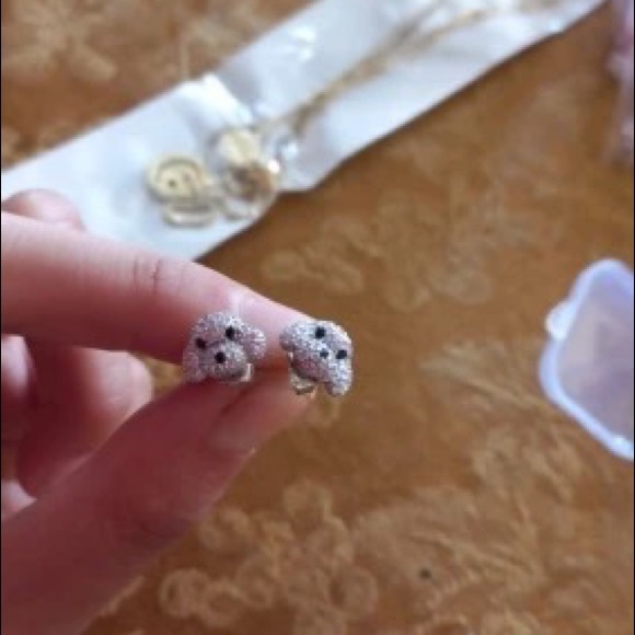 Pandora Cute Iced CZ Sparkling Diamond Cutie Dog Earrings - Picture 13 of 15